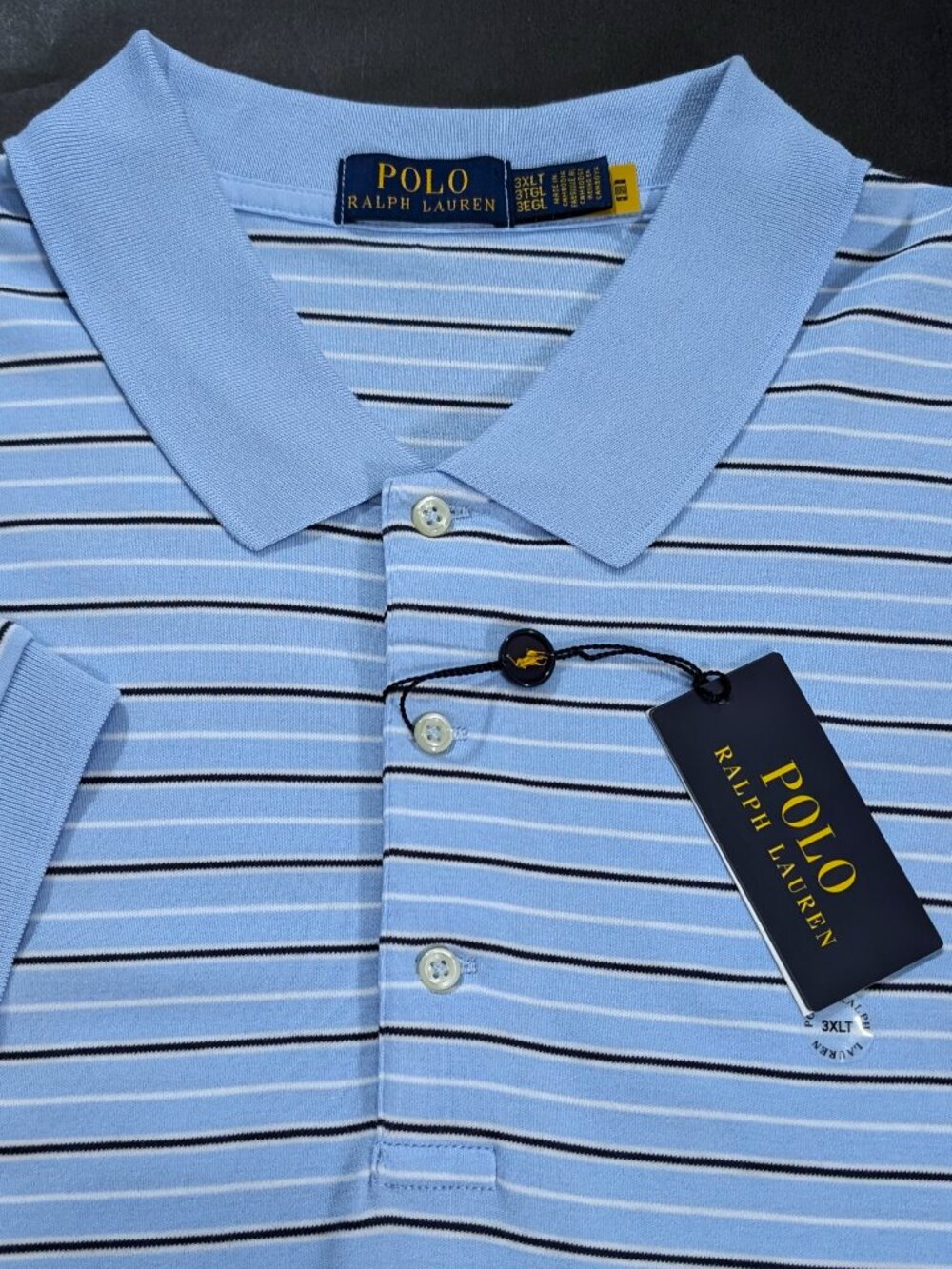 $125 Polo Ralph Lauren Men Polo Shirt Size 3XLT Blue White Stripe Short Sleeve